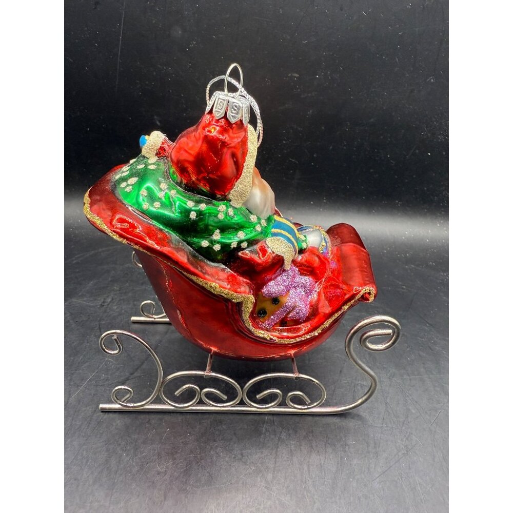 Vintage SUMMIT Glass Christmas Ornament Santa and Toys in Sleigh 5" - Picture 3 of 9